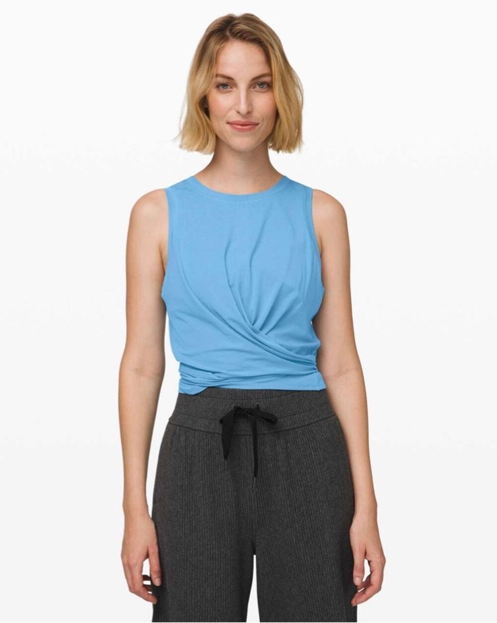 Lululemon Time to Restore Tank Size 6 Aqua Smoke Blue Pima Cotton Tie Front